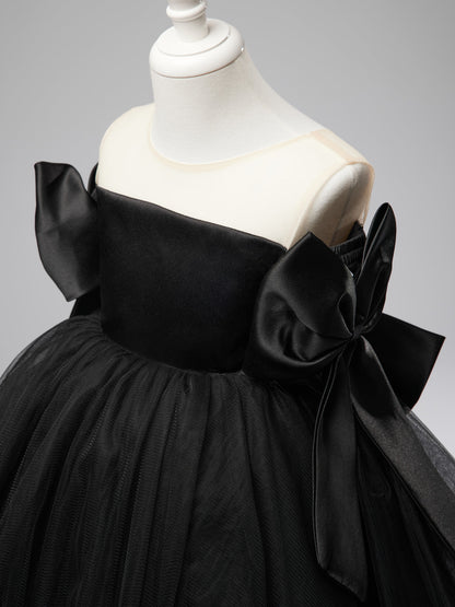 Off-Shoulder Knee-length Black Tulle Baby Girl Dress