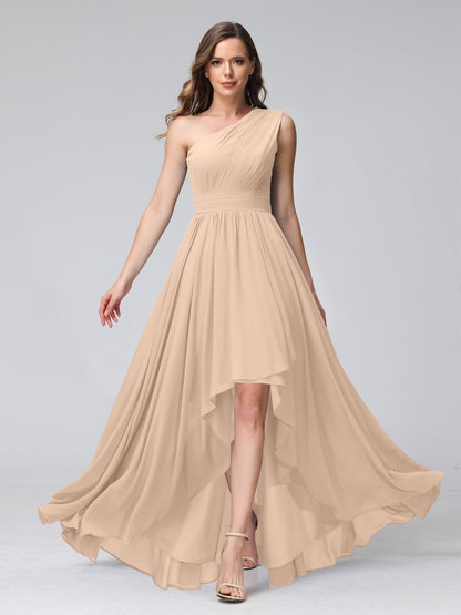 A-Line/Princess One-Shoulder Sleeveless Asymmetrical Bridemaid Dresses with Pockets