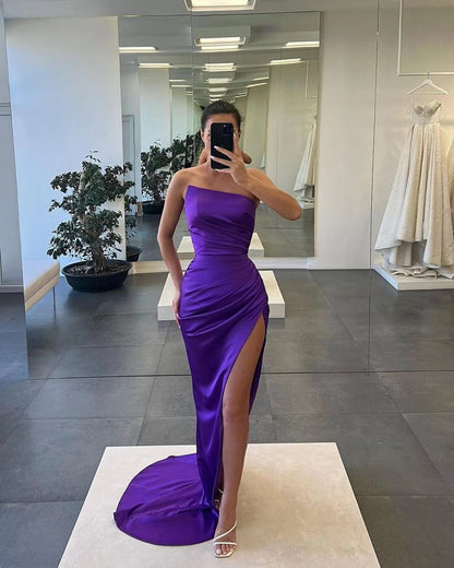 Gorgeous Sleeveless Satin Long Mermaid Prom Dress with Split ST0001