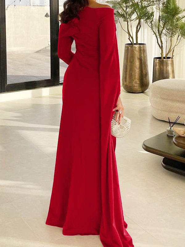 Sheath/Column Floor Length  Long Sleeves Silk Like Satin Mother Of The Bride Dresses Prom Dress