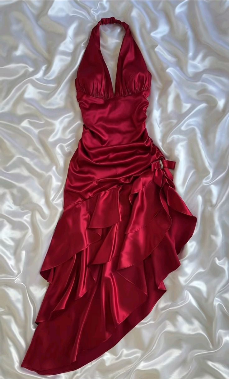 Hot Red Suspender Fashion Sexy Simple Mid-Length Satin Ruffle Elegant Ball Gown Evening Dress Party Dress Homecoming Dress gh3234