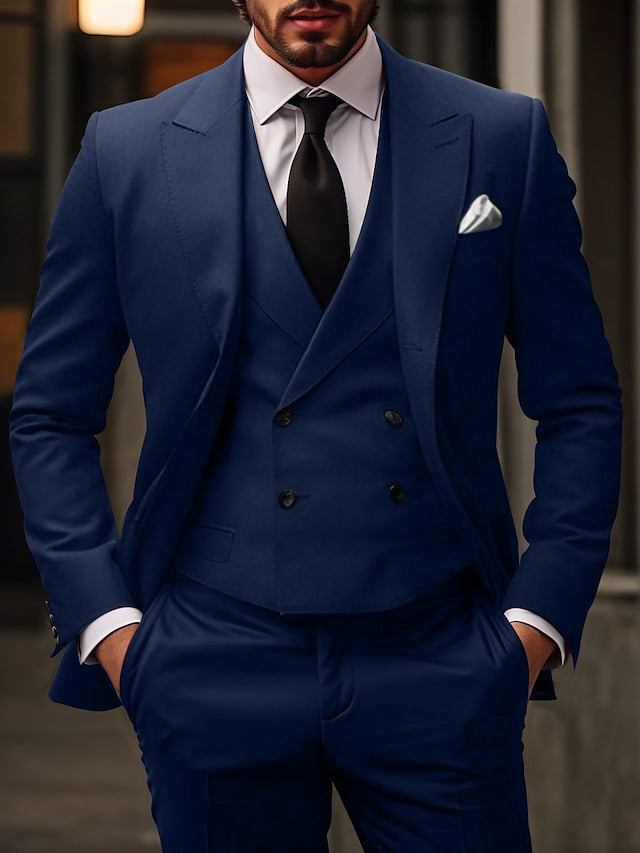 Men's Tailored Fit Single Breasted Two-buttons 3 Pieces Wedding Suits