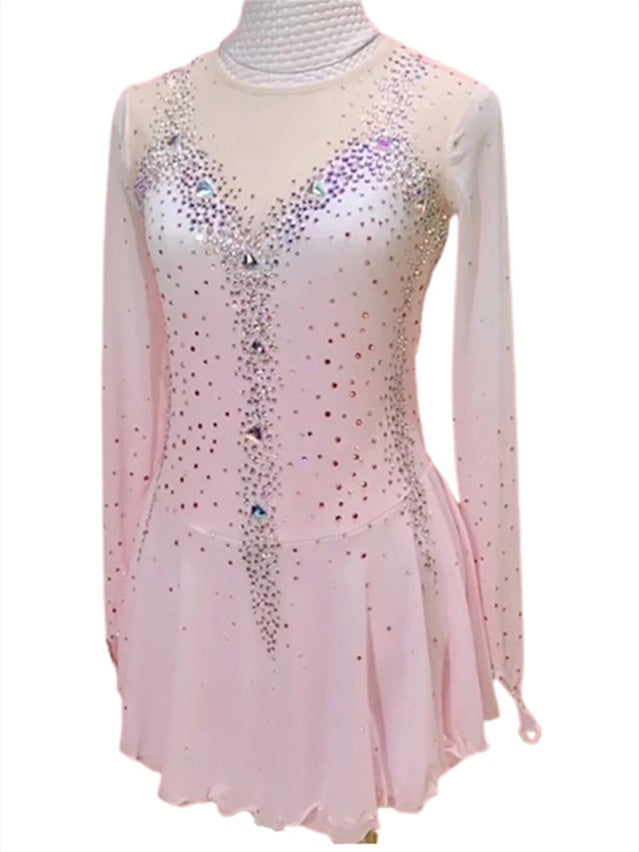 Figure Skating Dress Women's Girls' Ice Dancewear Mesh Spandex High Elasticity  Long Sleeve Ice Skating Dress