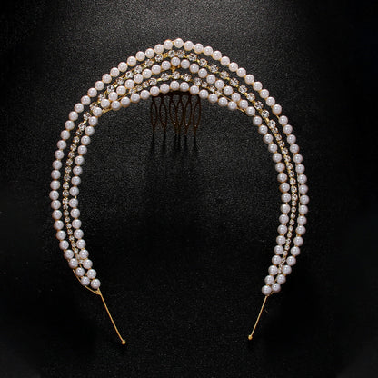 Royal V Pearl Comb Princess Headdress with Rhinestone