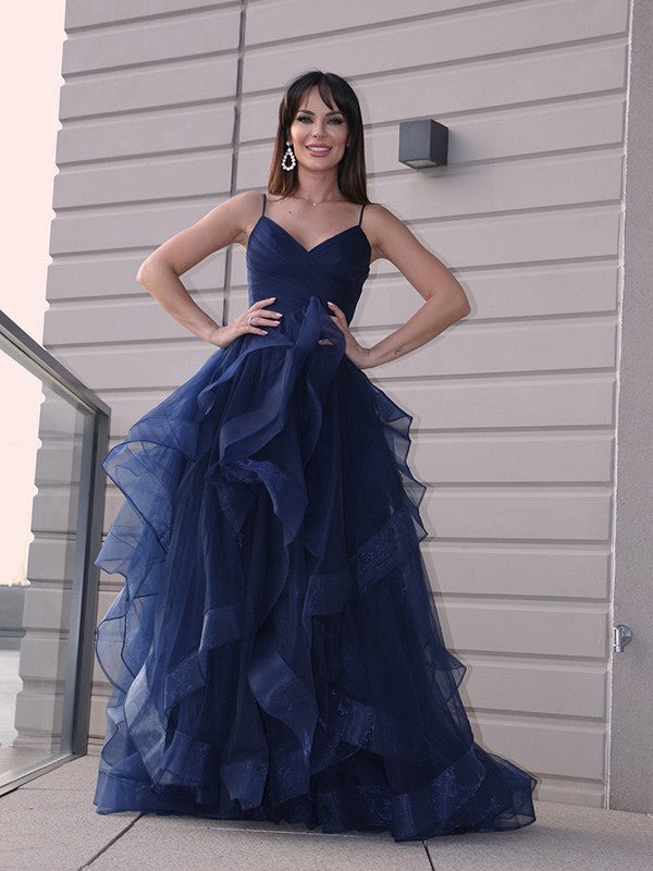 Spaghetti-Straps Prom Dress Split With Ruffles PD0142