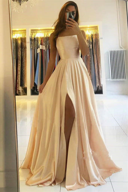 edgynewlook Spaghetti-Straps Long Prom Dress Front Split