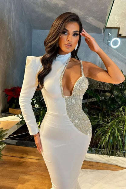 Beautiful White One Shoulder Prom Dress Cut Out Mermaid ED0609