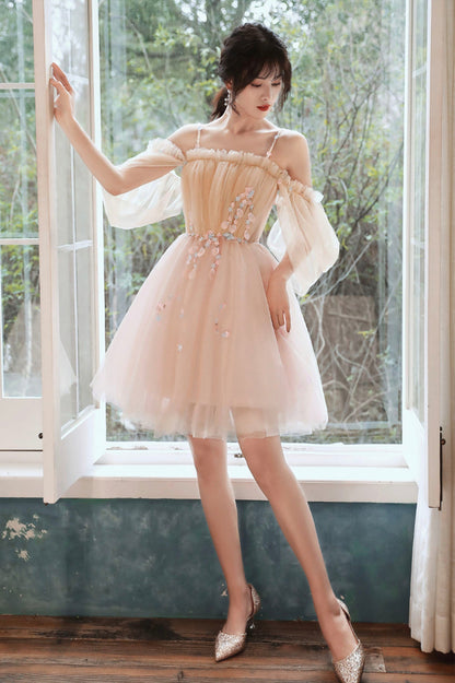 Cute tulle applique short prom dress homecoming dress  10608