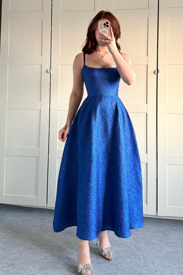 Unique Royal Blue Short Textured Fabric Prom Dress ZT0451