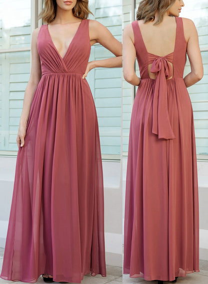 A-Line/Princess V-Neck Floor-length Long Bridesmaid Dresses