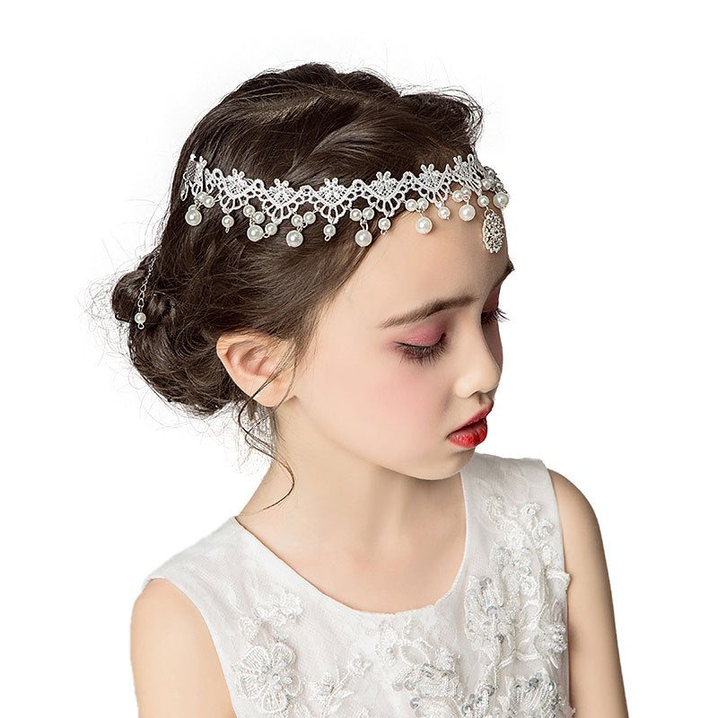 White Children's Dress Accessories Lace Pearl Headpiece