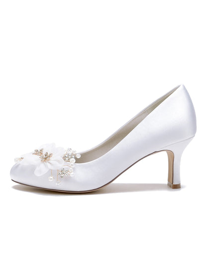 Women's Wedding Applique Mid Heel Pointed Toe Bridesmaid Shoes