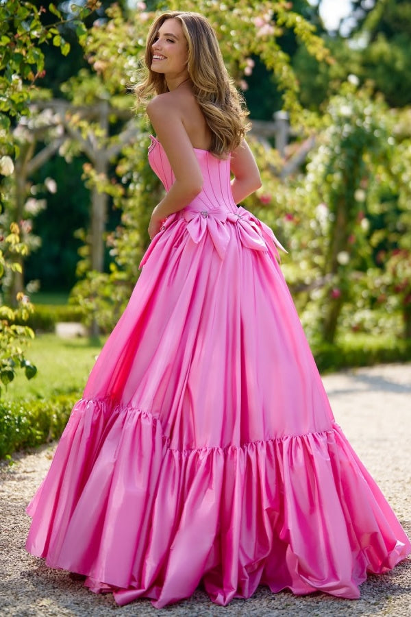 edgynewlook Pink Strapless Long Prom Dress A-Line with Beads