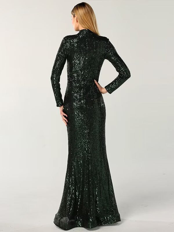 Okdais Black Green Long Sleeve Prom Dress Sexy Mermaid Dress LM0054