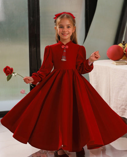 Long Sleeves Floor Length High Neck A-Line/Princess Flower Girl Party Dresses