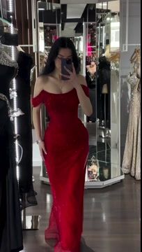 Charming Red Sparkling Off-The-Shoulder Split Strapless Prom Dress ZT0218