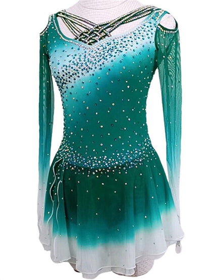 Figure Skating Dress Women's Girls' Ice Long Sleeve Skating Dress