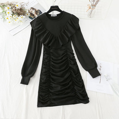 Round neck Ruffle fashion French Vintage Dress  4820