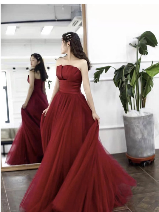 Strapless prom dress,red party dress,charming wedding dress gh2549