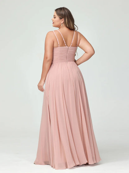 A-Line/Princess Spaghetti Straps Sleeveless Plus Size Bridesmaid Dresses with Pockets