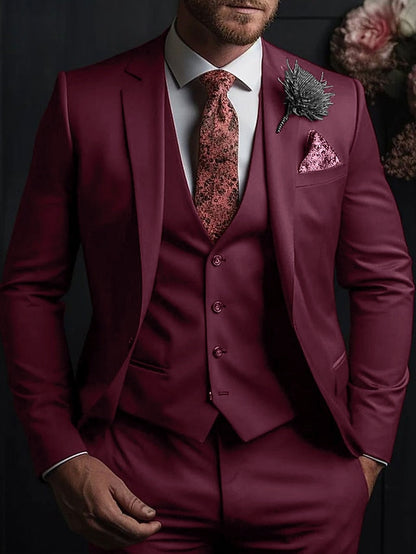 Men's Tailored Fit Single Breasted Three-buttons 3 Pieces Wedding Suits