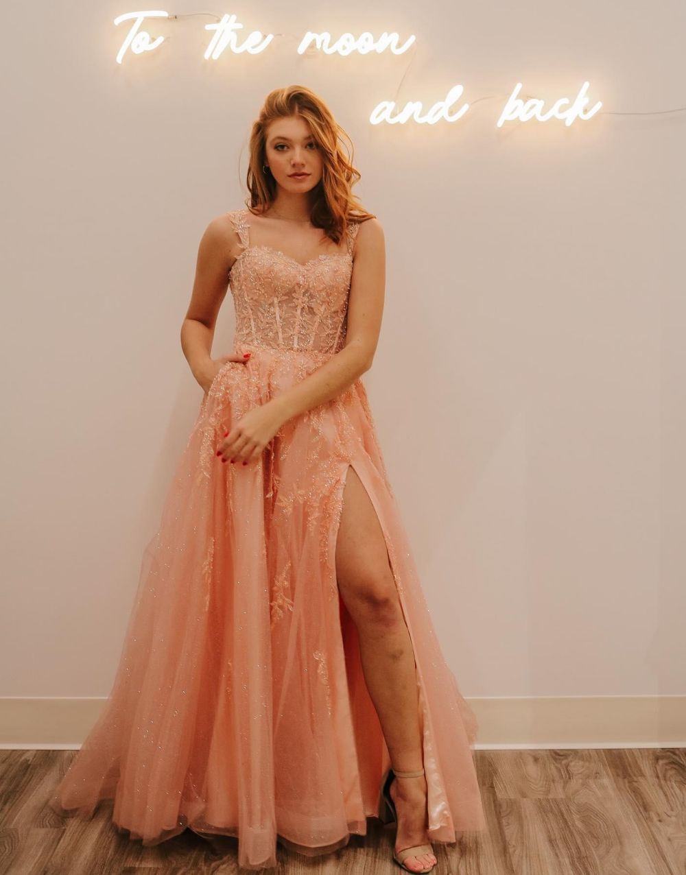 Rylie |A-Line Spaghetti Straps Glitter Tulle Prom Dress with Slit