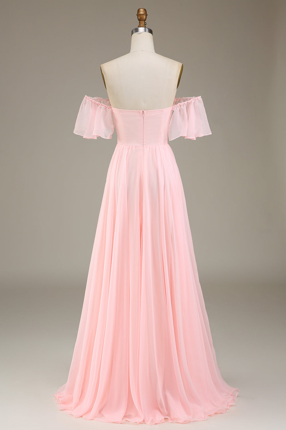 Blush Pink A-Line Off the Shoulder Chiffon Long Bridesmaid Dress