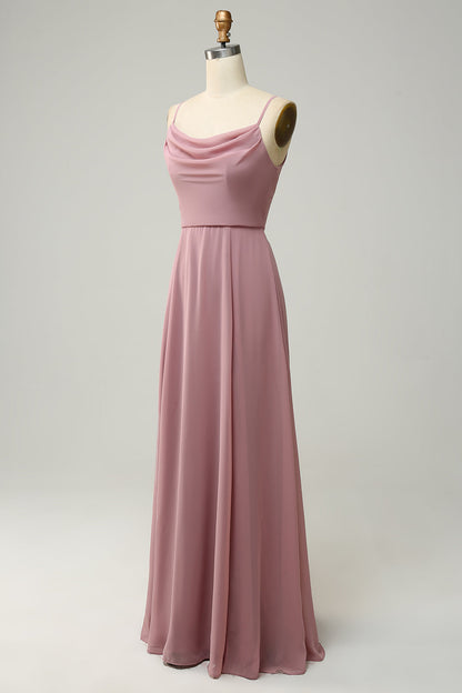 Spaghetti Straps A Line Sleeveless Long Bridesmaid Dress