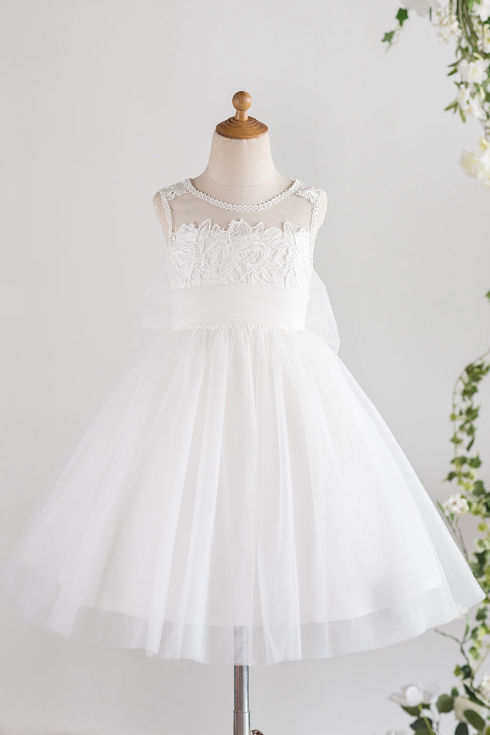 White Flower Girl Dress with Bow