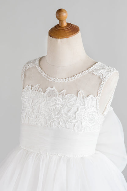 White Flower Girl Dress with Bow