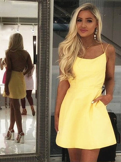 LTP0463,Cute yellow homecoming dresses cross back short prom dress