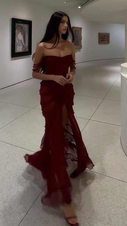 Burgundy Prom Dress, Chiffon Evening Dress, Sexy Prom Dress, LTP3479