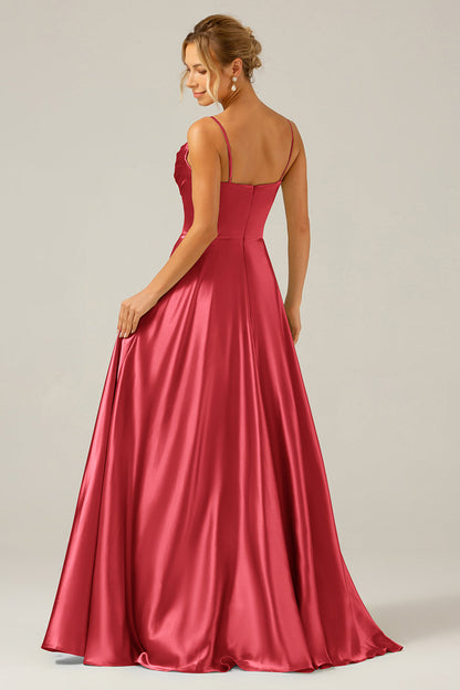 Dusty Sage A Line Cowl Neck Satin Long Bridesmaid Dress with Pleated