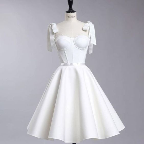 Vintage A Line Straps White Cocktail Dresses Short Homecoming Dress C1003