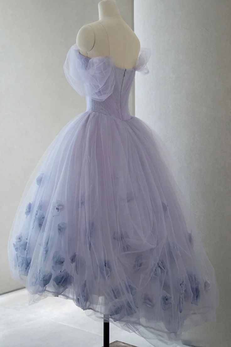 Vintage Light Purple Tulle High Low Floral Homecoming Dress C1018