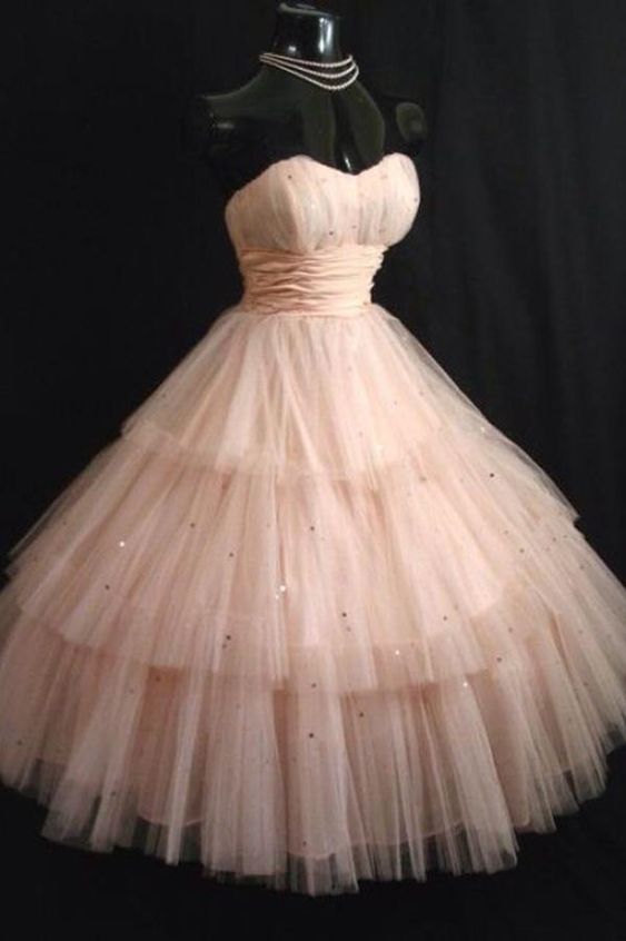 Vintage Pink Strapless Tulle Tea Length Short Homecoming Dress C1023