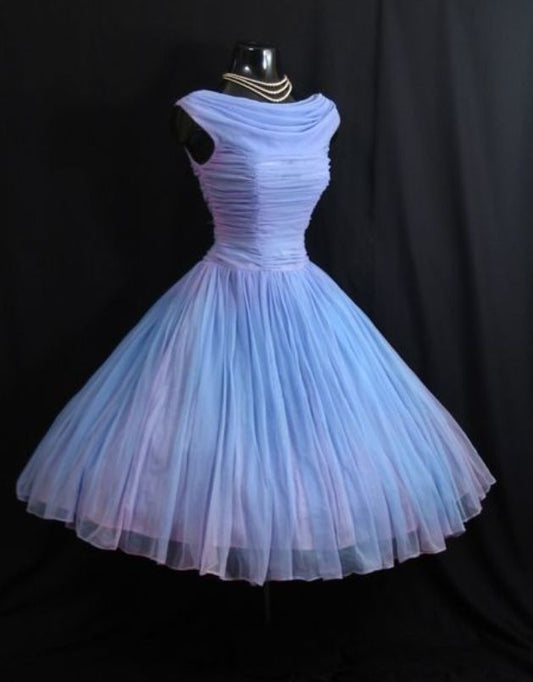 Vintage Ball Gown 1950s Short Tulle Dress With Boat Neckline Homecoming Dress C1025