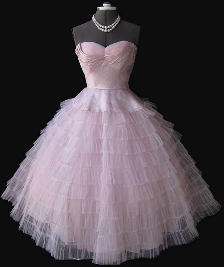 Vintage 50s Sweetheart Pink A-line Hoco Gown With Layered Tulle Skirt Homecoming Dress C1029