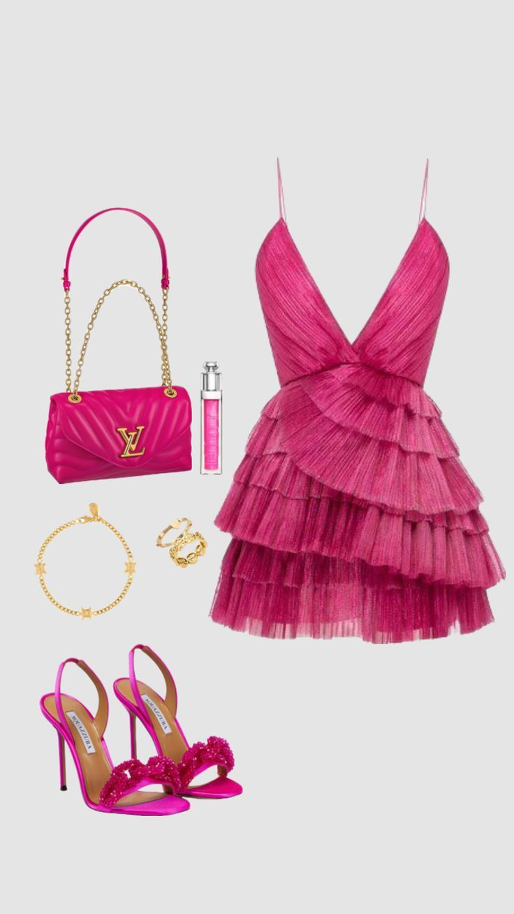 Unique Hot Pink Pleated V-neck Homecoming Dresses With Ruffle Skirt C1080