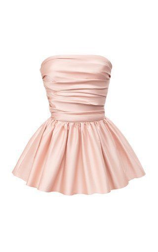 Unique A line Strapless Pink Satin Homecoming Dresses With Ruffles C1082