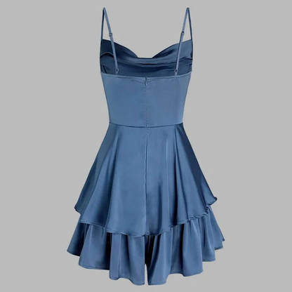 Unique A line Straps Blue Silk Satin Homecoming Dress 18th Birthday Outfits C1089