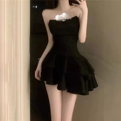 Modest Sheath Strapless Black Satin Homecoming Dress 21st Birthday Outfit C1090