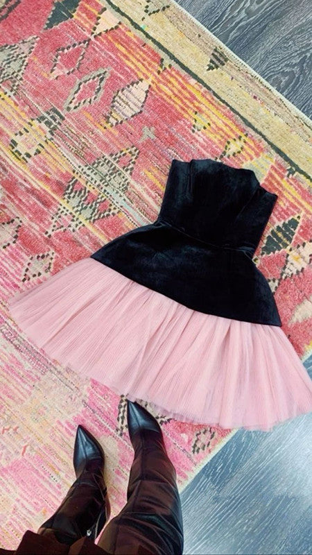 Cute A-Line Strapless Short Pink Velvet Homecoming Dress Birthday Outfit C1115