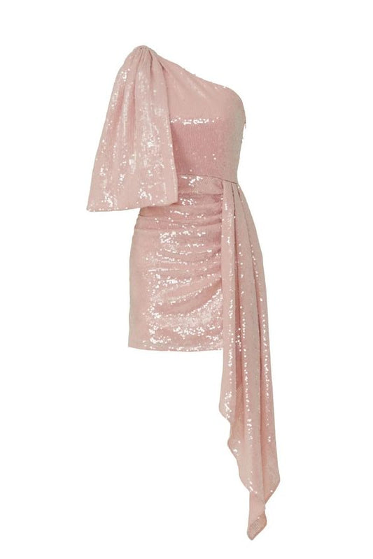 Simple Sheath One Shoulder Blush Pink Sequin Short Homecoming Dress Party Dress C1128