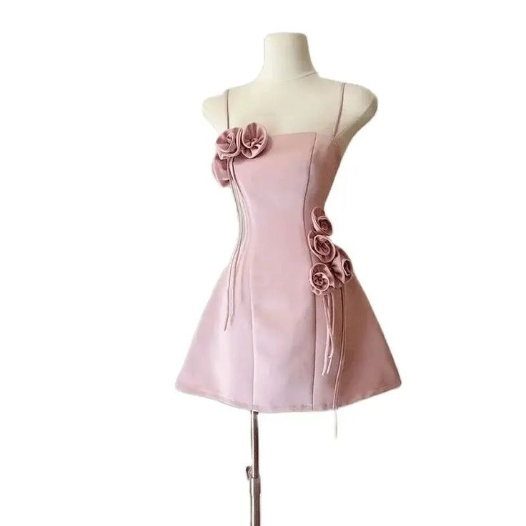 Simple A line Spaghetti Straps Satin Short Homecoming Dress Pink Birthday Dress C1137