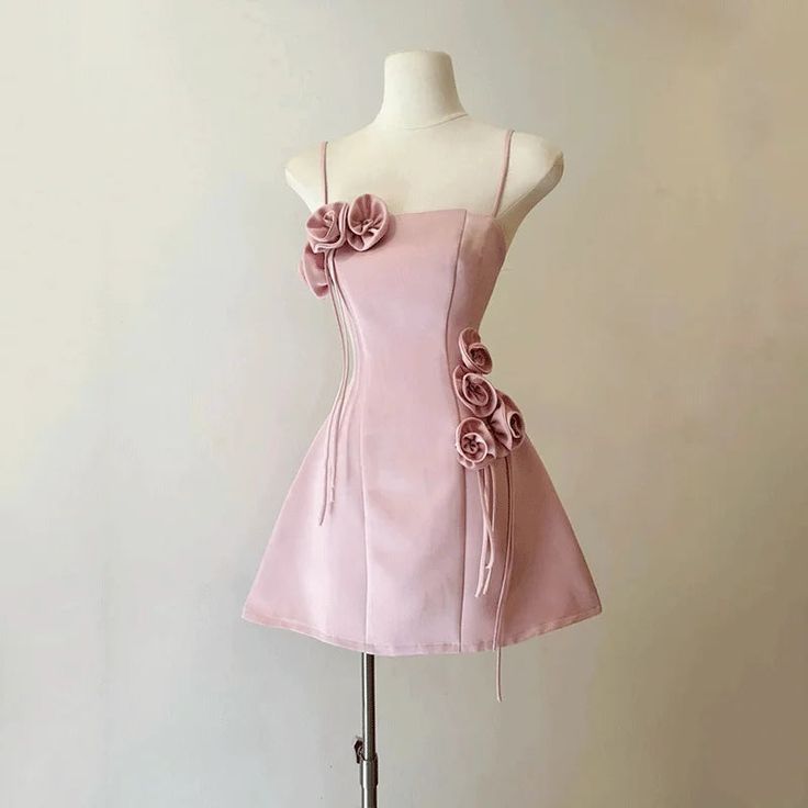 Simple A line Spaghetti Straps Satin Short Homecoming Dress Pink Birthday Dress C1137