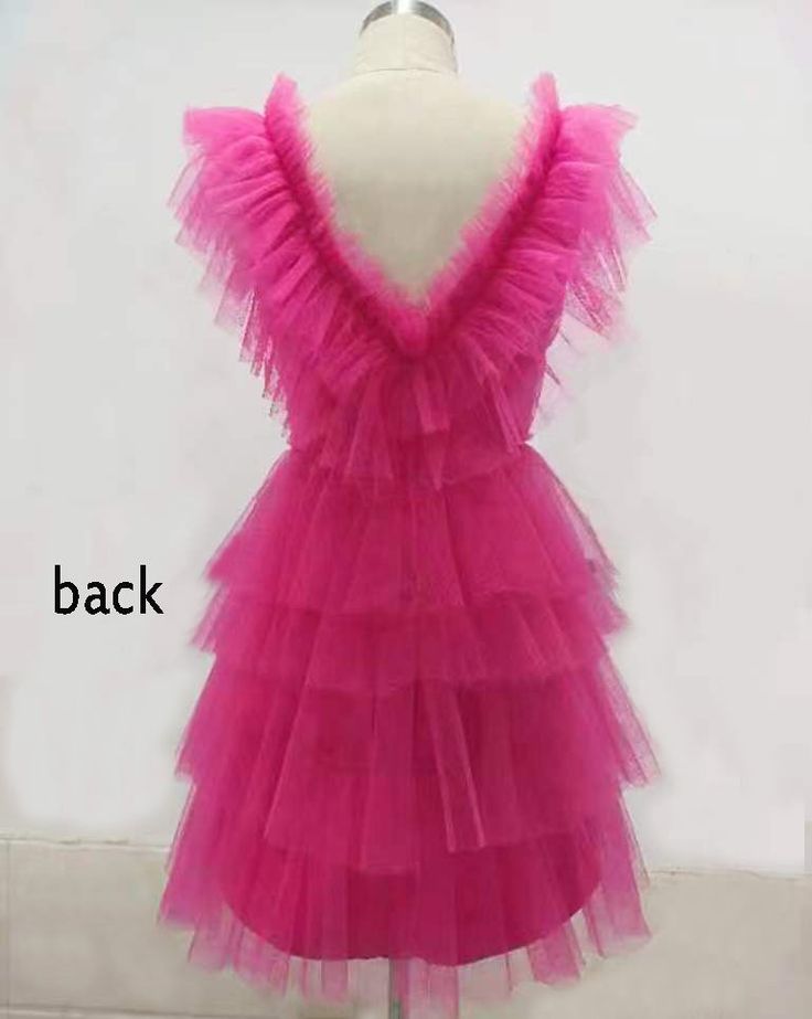 A Line Pink V Neck Tiered Homecoming Dress 18th Birthday Outfit C1138