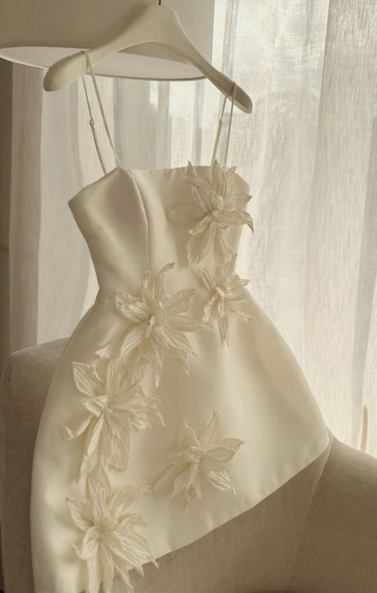 Cute A line Straps Satin Ivory Homecoming Dress Party Dress C1175