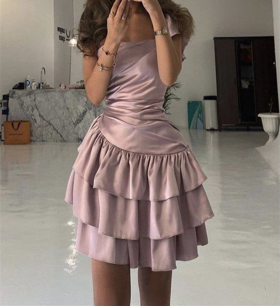 A line Strapless Satin Pink Short Homecoming Dress C1182