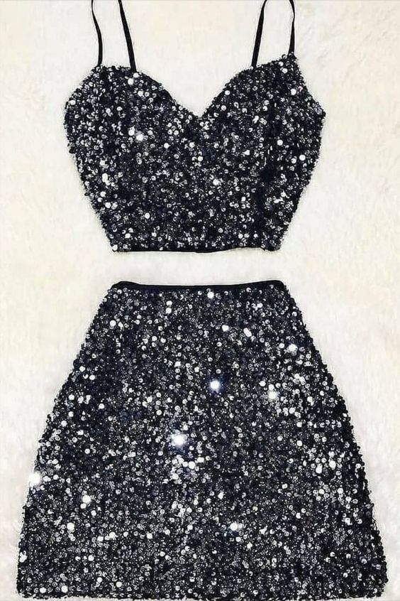 Vintage Black Sequins Homecoming Dress C1194